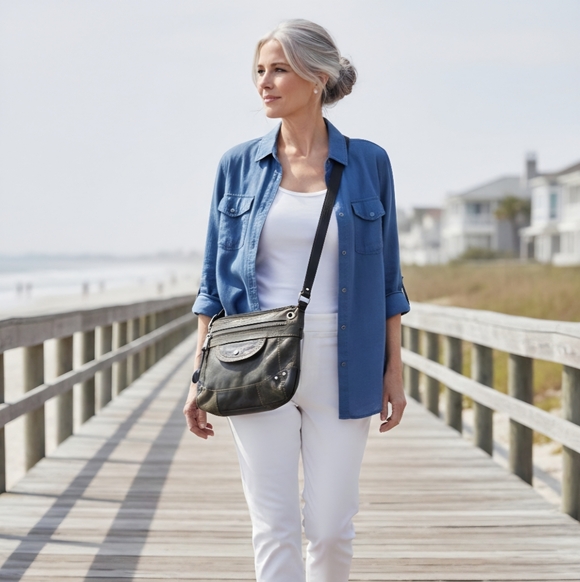 Fossil Handbags - VINTAGE FOSSIL Brown Black Genuine Leather Crossbody Bag Boho-Grunge